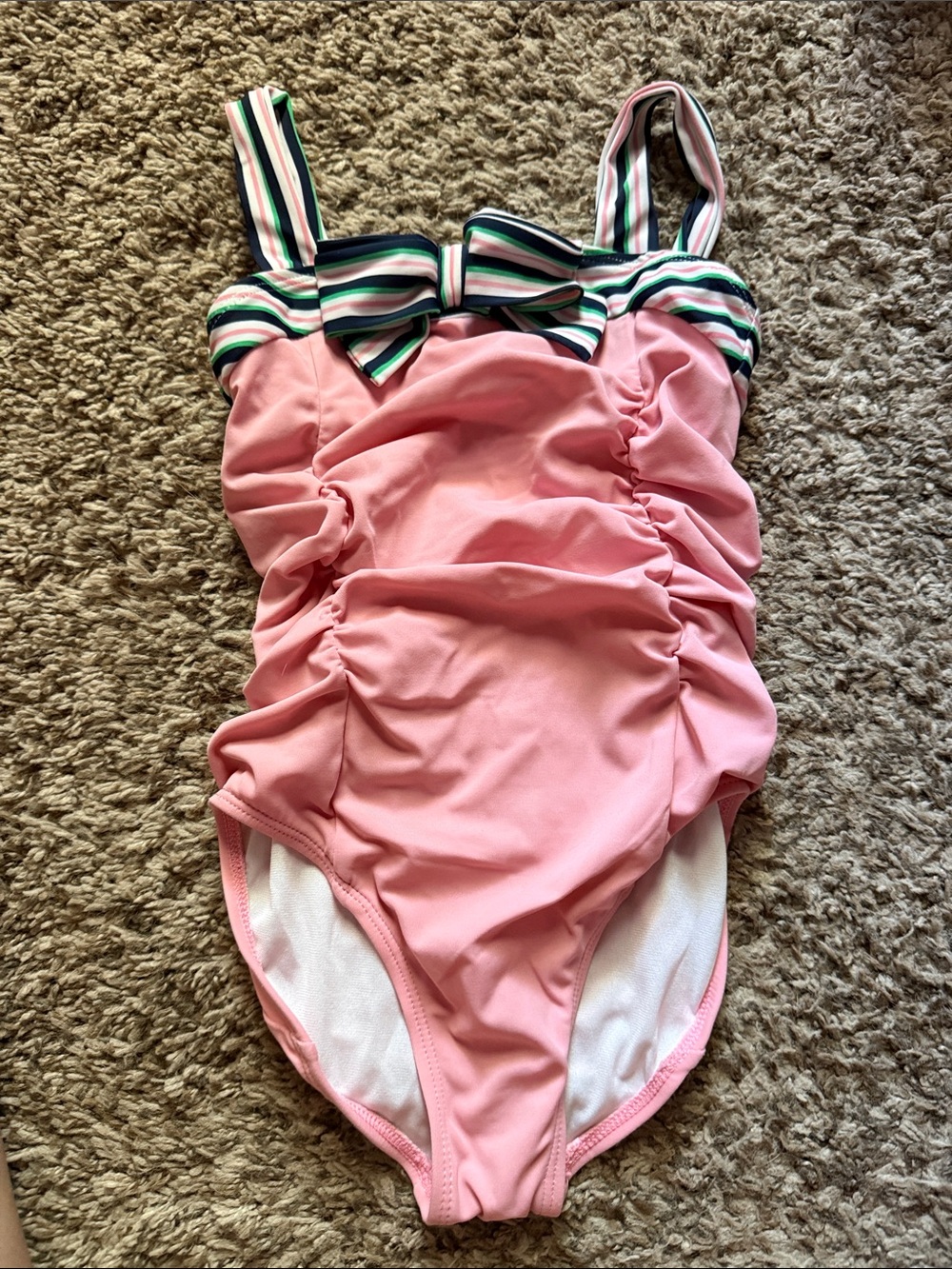 Janie and Jack Pink One-Piece Swimsuit with Striped Bow